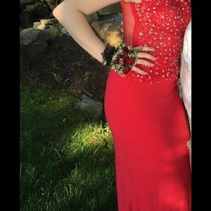 Red lace prom dress